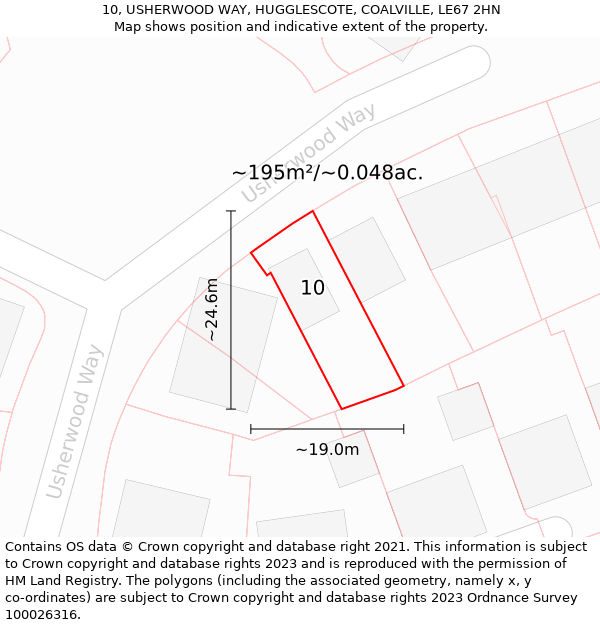 10, USHERWOOD WAY, HUGGLESCOTE, COALVILLE, LE67 2HN: Plot and title map