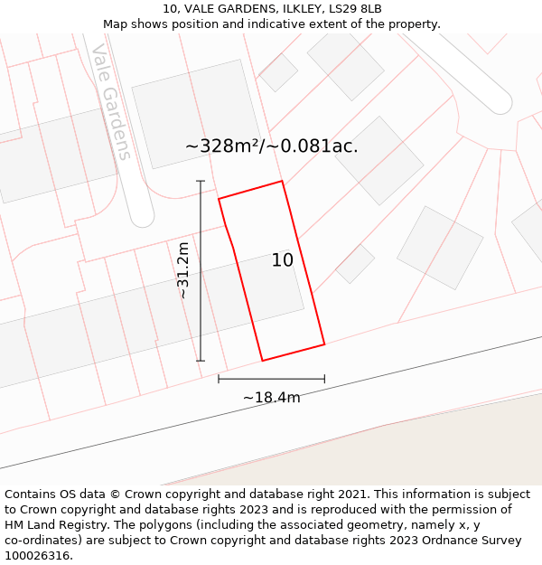 10, VALE GARDENS, ILKLEY, LS29 8LB: Plot and title map