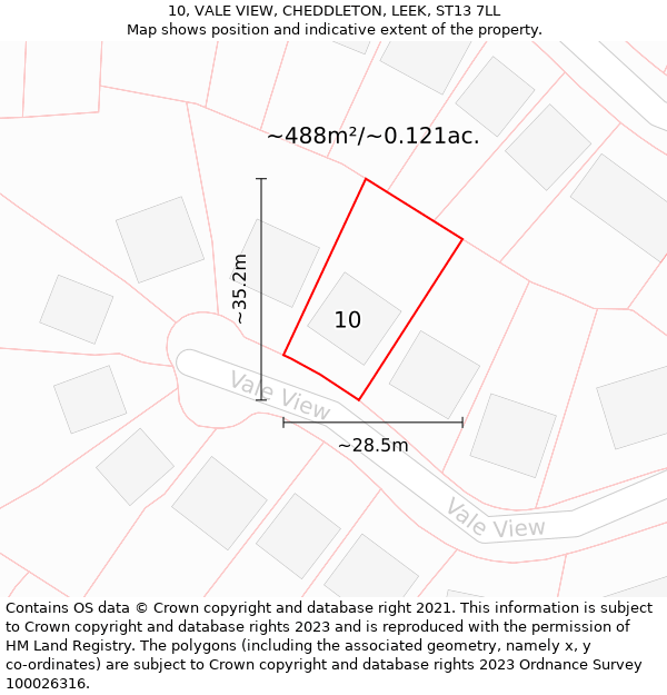 10, VALE VIEW, CHEDDLETON, LEEK, ST13 7LL: Plot and title map