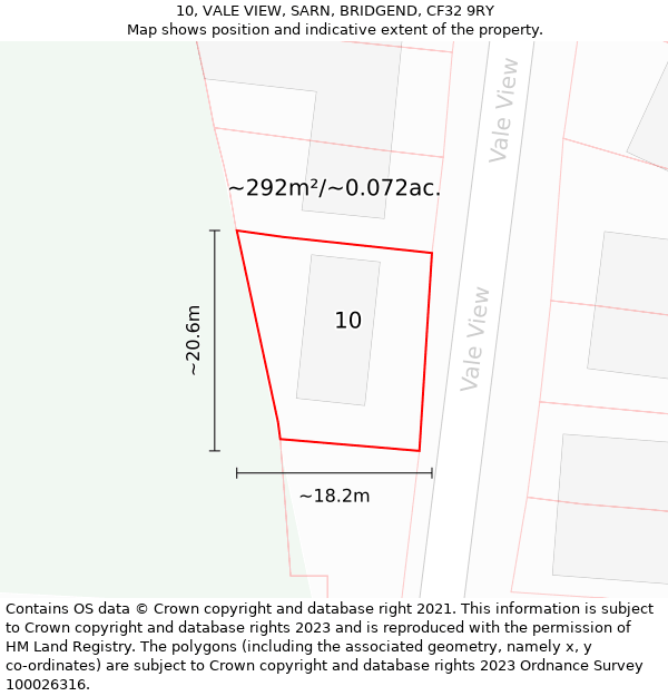 10, VALE VIEW, SARN, BRIDGEND, CF32 9RY: Plot and title map