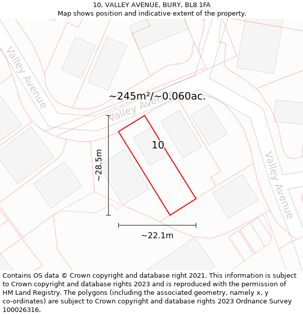 10, VALLEY AVENUE, BURY, BL8 1FA: Plot and title map