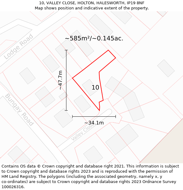 10, VALLEY CLOSE, HOLTON, HALESWORTH, IP19 8NF: Plot and title map