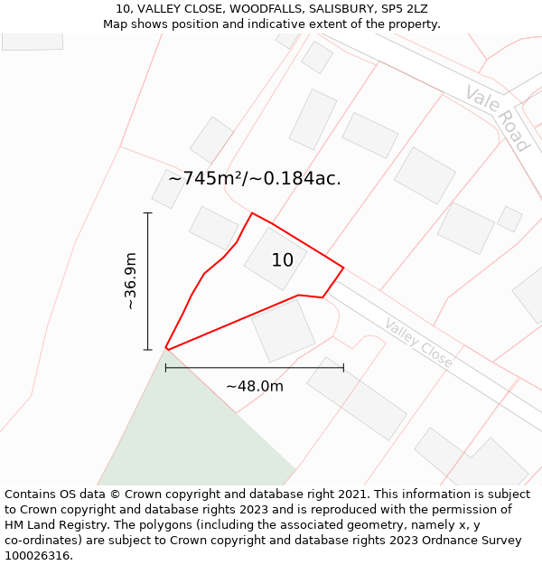 10, VALLEY CLOSE, WOODFALLS, SALISBURY, SP5 2LZ: Plot and title map