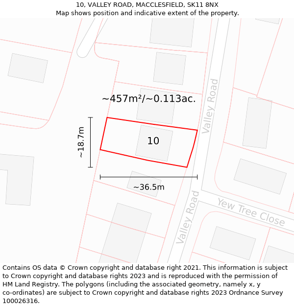 10, VALLEY ROAD, MACCLESFIELD, SK11 8NX: Plot and title map