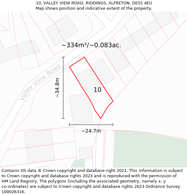 10, VALLEY VIEW ROAD, RIDDINGS, ALFRETON, DE55 4EU: Plot and title map