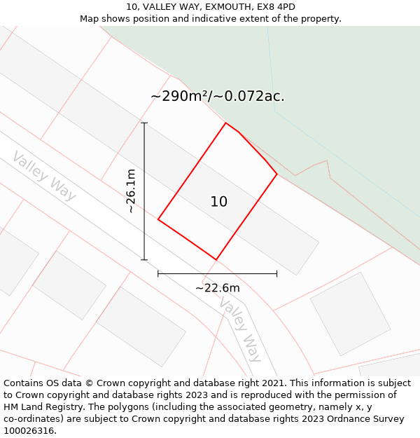 10, VALLEY WAY, EXMOUTH, EX8 4PD: Plot and title map