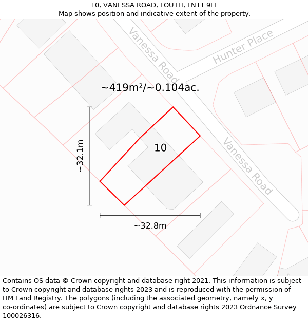 10, VANESSA ROAD, LOUTH, LN11 9LF: Plot and title map