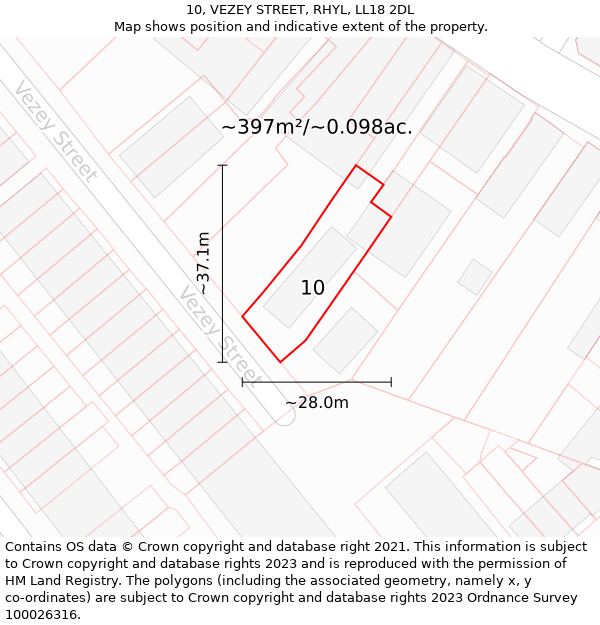 10, VEZEY STREET, RHYL, LL18 2DL: Plot and title map