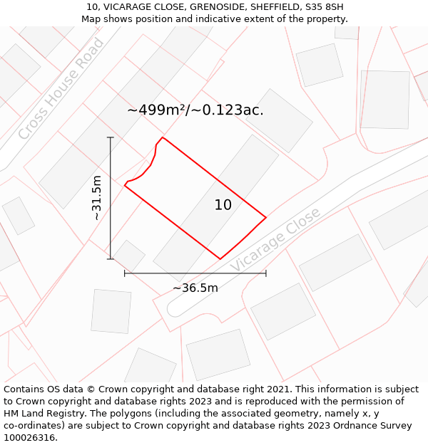 10, VICARAGE CLOSE, GRENOSIDE, SHEFFIELD, S35 8SH: Plot and title map