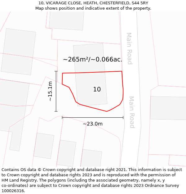 10, VICARAGE CLOSE, HEATH, CHESTERFIELD, S44 5RY: Plot and title map