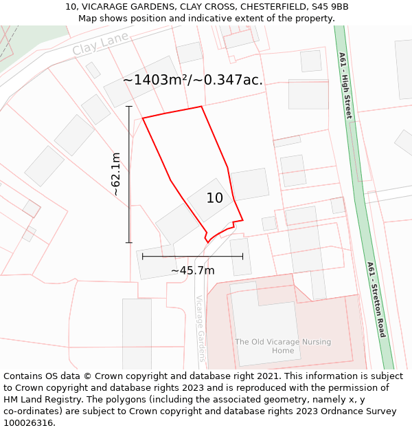 10, VICARAGE GARDENS, CLAY CROSS, CHESTERFIELD, S45 9BB: Plot and title map