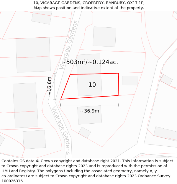 10, VICARAGE GARDENS, CROPREDY, BANBURY, OX17 1PJ: Plot and title map