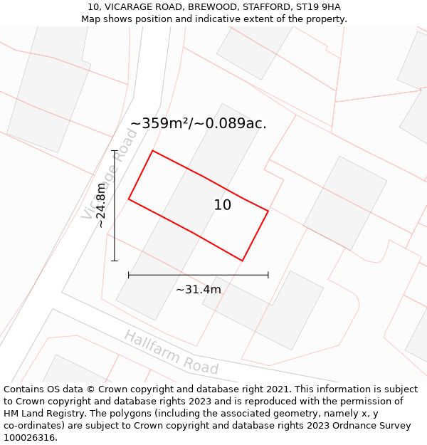 10, VICARAGE ROAD, BREWOOD, STAFFORD, ST19 9HA: Plot and title map