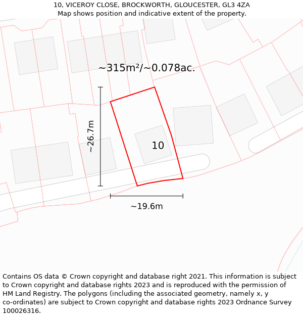 10, VICEROY CLOSE, BROCKWORTH, GLOUCESTER, GL3 4ZA: Plot and title map