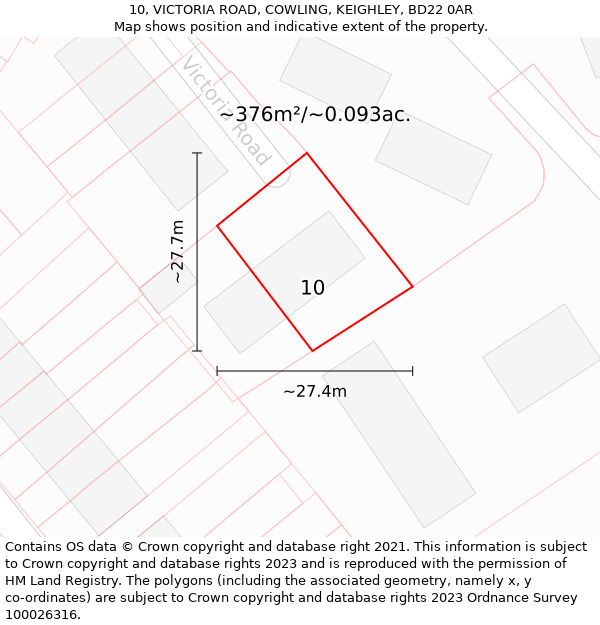 10, VICTORIA ROAD, COWLING, KEIGHLEY, BD22 0AR: Plot and title map