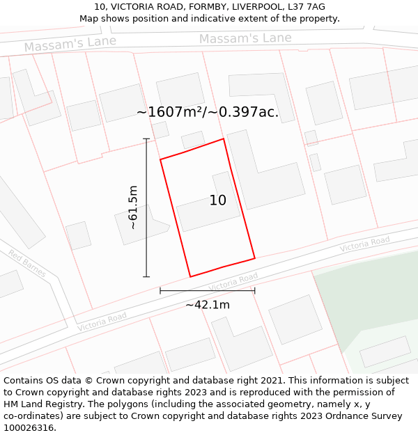 10, VICTORIA ROAD, FORMBY, LIVERPOOL, L37 7AG: Plot and title map