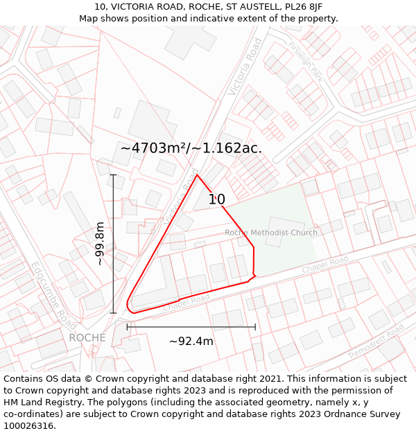 10, VICTORIA ROAD, ROCHE, ST AUSTELL, PL26 8JF: Plot and title map