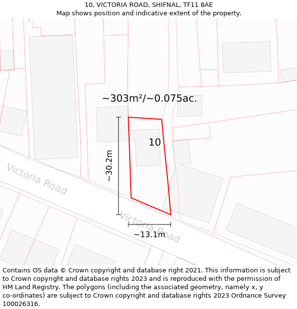 10, VICTORIA ROAD, SHIFNAL, TF11 8AE: Plot and title map