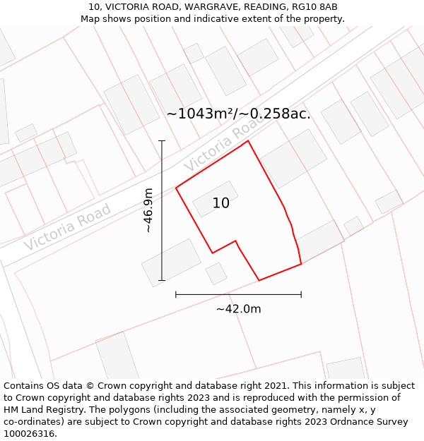 10, VICTORIA ROAD, WARGRAVE, READING, RG10 8AB: Plot and title map