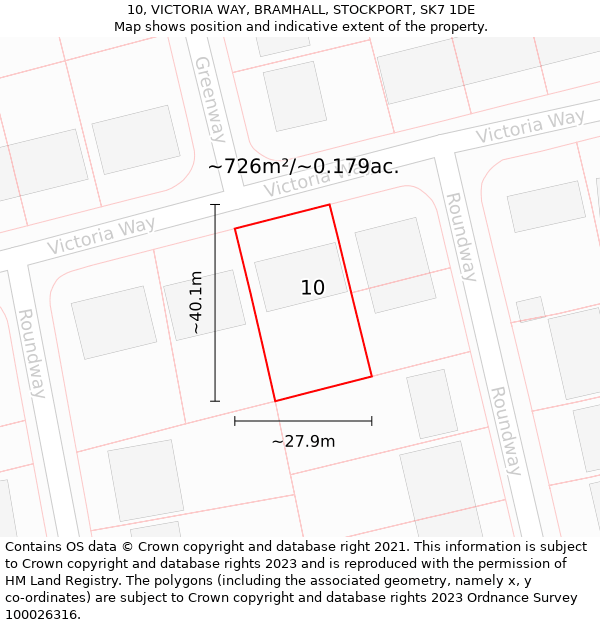 10, VICTORIA WAY, BRAMHALL, STOCKPORT, SK7 1DE: Plot and title map