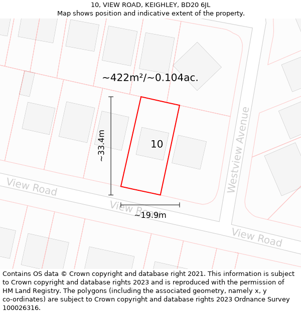 10, VIEW ROAD, KEIGHLEY, BD20 6JL: Plot and title map