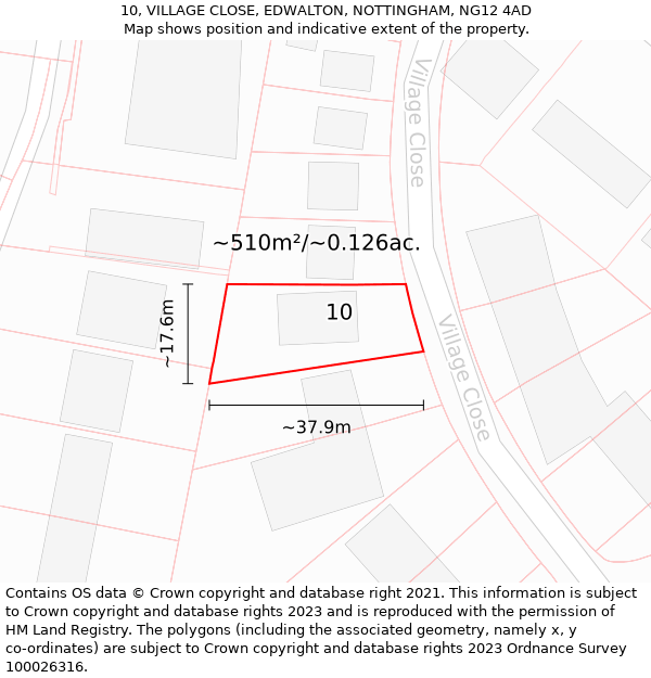 10, VILLAGE CLOSE, EDWALTON, NOTTINGHAM, NG12 4AD: Plot and title map