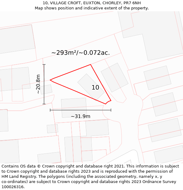 10, VILLAGE CROFT, EUXTON, CHORLEY, PR7 6NH: Plot and title map