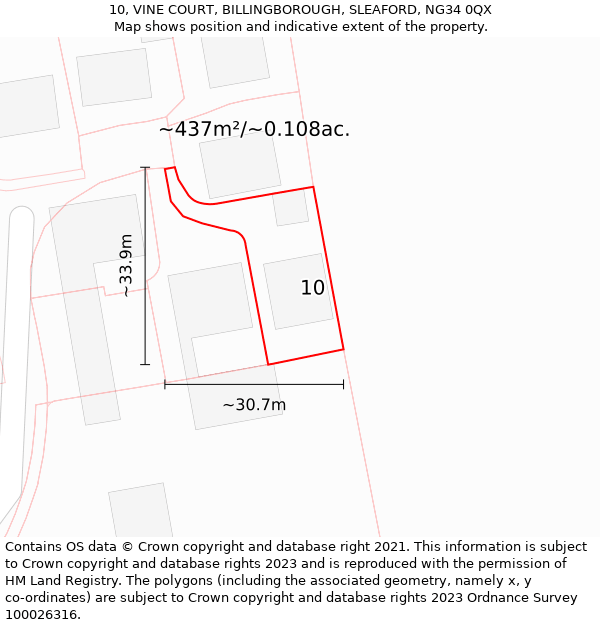 10, VINE COURT, BILLINGBOROUGH, SLEAFORD, NG34 0QX: Plot and title map