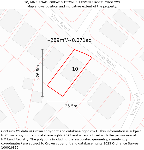 10, VINE ROAD, GREAT SUTTON, ELLESMERE PORT, CH66 2XX: Plot and title map