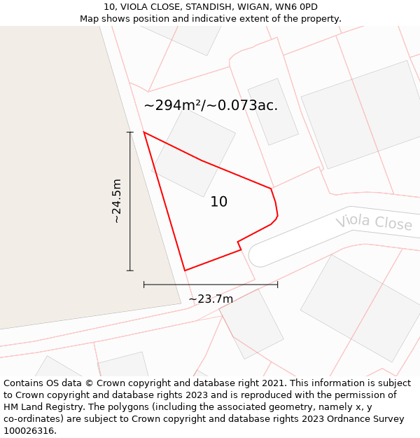 10, VIOLA CLOSE, STANDISH, WIGAN, WN6 0PD: Plot and title map