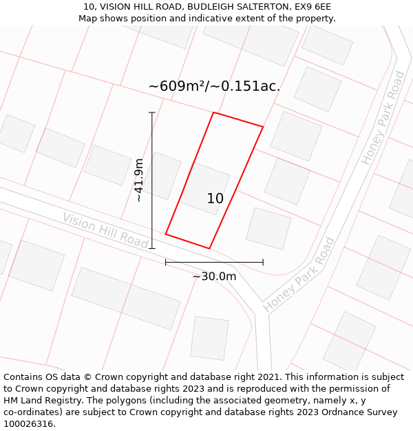 10, VISION HILL ROAD, BUDLEIGH SALTERTON, EX9 6EE: Plot and title map