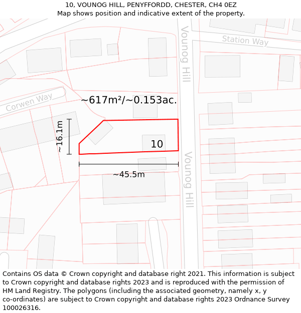 10, VOUNOG HILL, PENYFFORDD, CHESTER, CH4 0EZ: Plot and title map