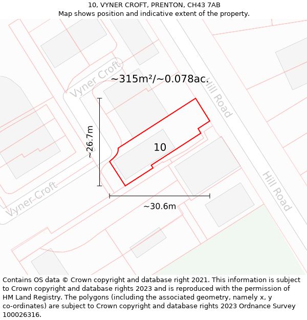 10, VYNER CROFT, PRENTON, CH43 7AB: Plot and title map