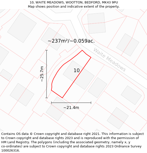 10, WAITE MEADOWS, WOOTTON, BEDFORD, MK43 9PU: Plot and title map