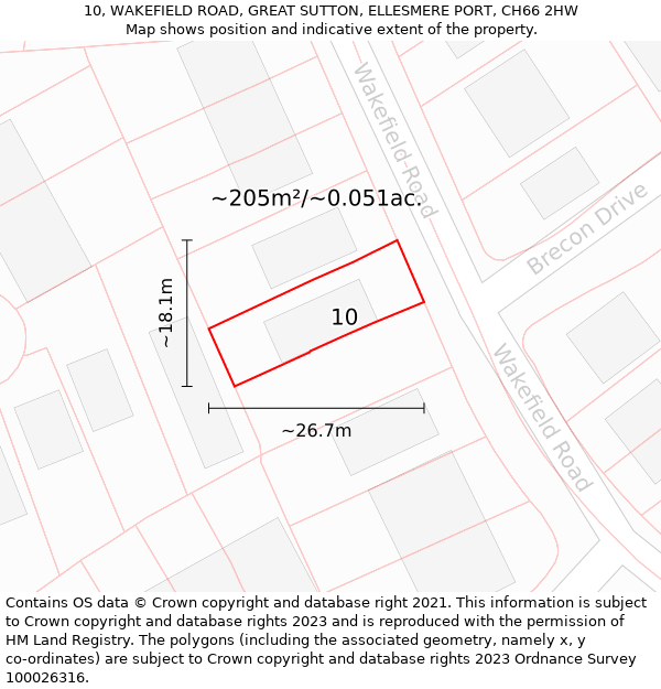 10, WAKEFIELD ROAD, GREAT SUTTON, ELLESMERE PORT, CH66 2HW: Plot and title map