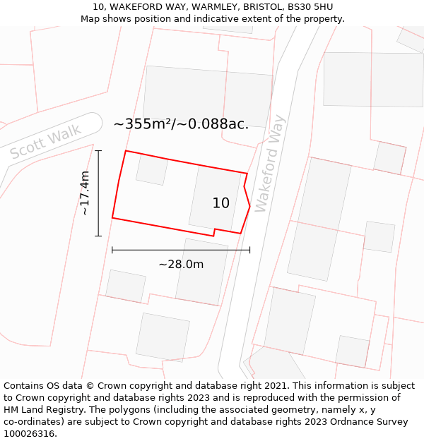 10, WAKEFORD WAY, WARMLEY, BRISTOL, BS30 5HU: Plot and title map