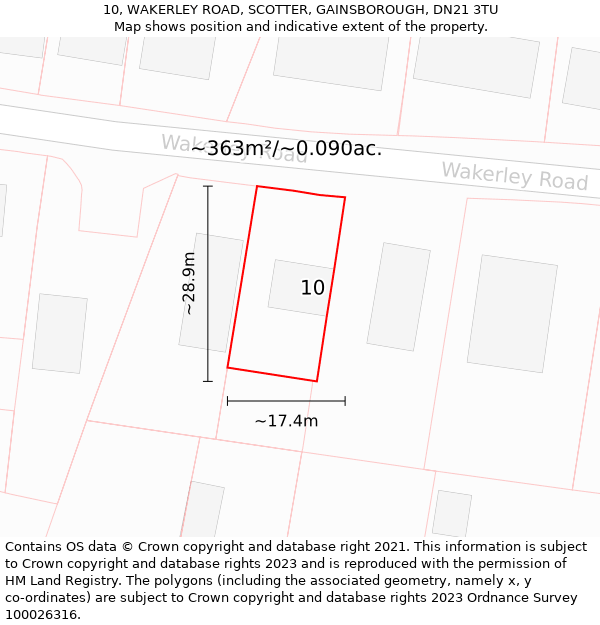 10, WAKERLEY ROAD, SCOTTER, GAINSBOROUGH, DN21 3TU: Plot and title map