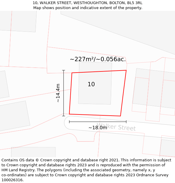 10, WALKER STREET, WESTHOUGHTON, BOLTON, BL5 3RL: Plot and title map