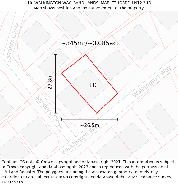 10, WALKINGTON WAY, SANDILANDS, MABLETHORPE, LN12 2UD: Plot and title map