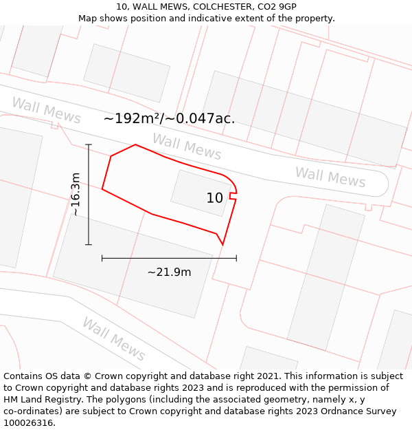 10, WALL MEWS, COLCHESTER, CO2 9GP: Plot and title map