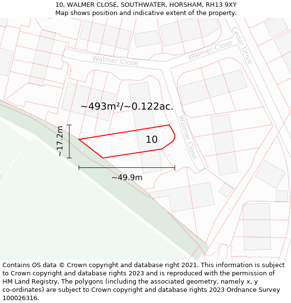 10, WALMER CLOSE, SOUTHWATER, HORSHAM, RH13 9XY: Plot and title map