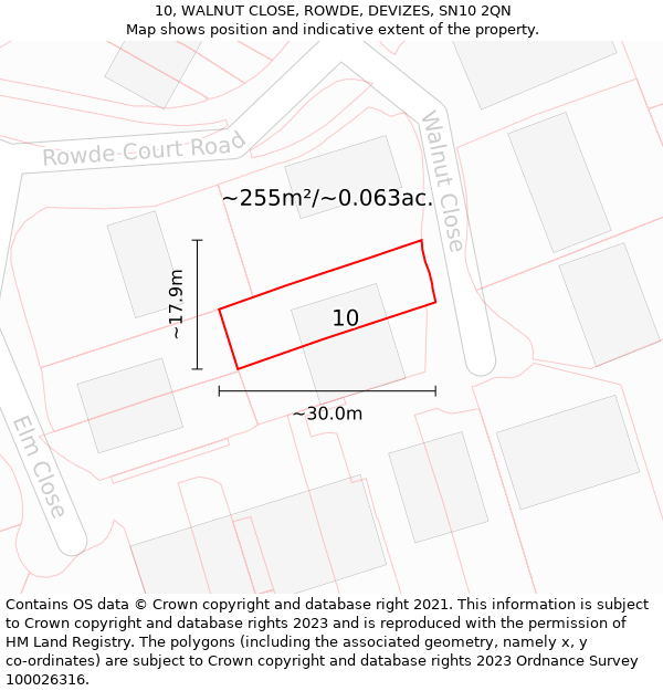 10, WALNUT CLOSE, ROWDE, DEVIZES, SN10 2QN: Plot and title map