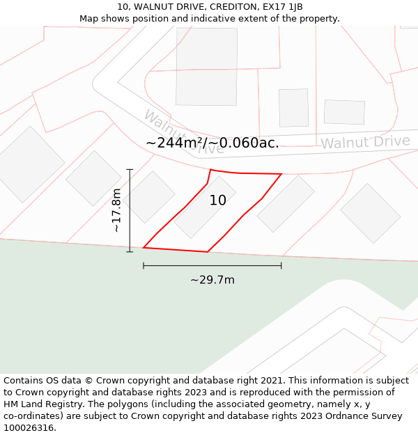 10, WALNUT DRIVE, CREDITON, EX17 1JB: Plot and title map