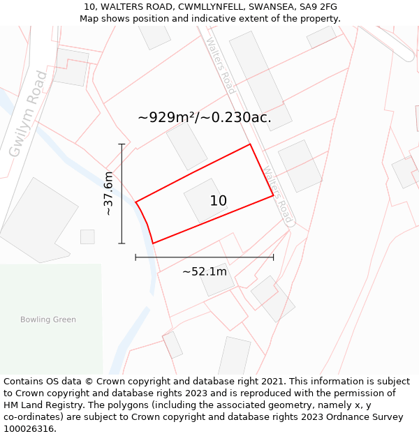 10, WALTERS ROAD, CWMLLYNFELL, SWANSEA, SA9 2FG: Plot and title map