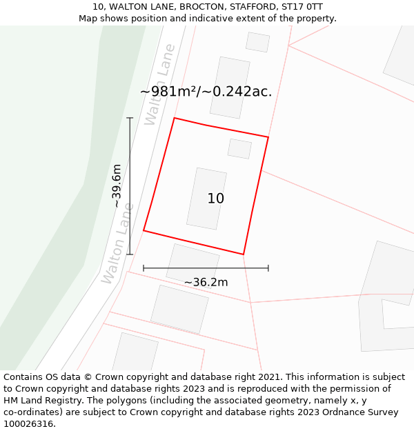 10, WALTON LANE, BROCTON, STAFFORD, ST17 0TT: Plot and title map