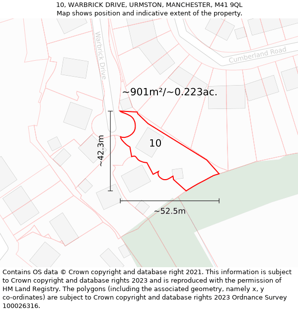 10, WARBRICK DRIVE, URMSTON, MANCHESTER, M41 9QL: Plot and title map