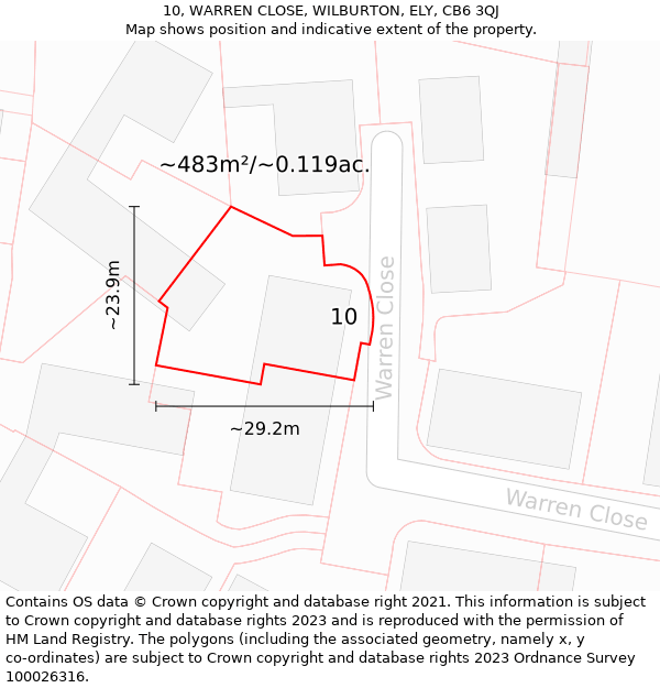 10, WARREN CLOSE, WILBURTON, ELY, CB6 3QJ: Plot and title map