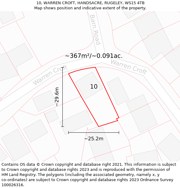 10, WARREN CROFT, HANDSACRE, RUGELEY, WS15 4TB: Plot and title map