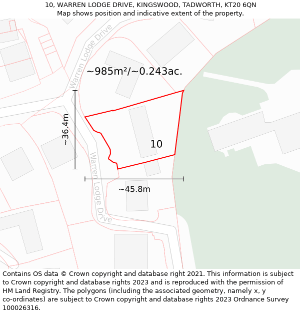 10, WARREN LODGE DRIVE, KINGSWOOD, TADWORTH, KT20 6QN: Plot and title map