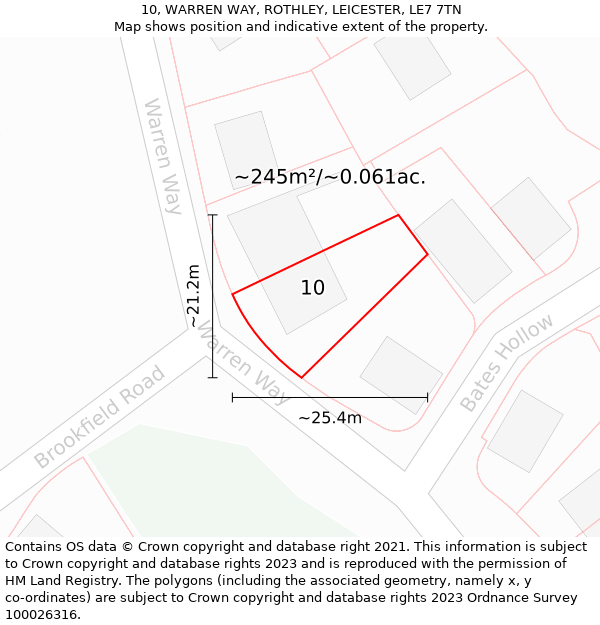 10, WARREN WAY, ROTHLEY, LEICESTER, LE7 7TN: Plot and title map